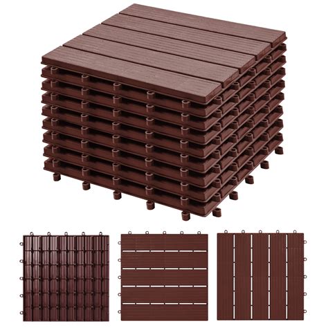 TrumanPick Plastic Deck Tiles 9 Pack Outdoor Interlocking Flooring ...