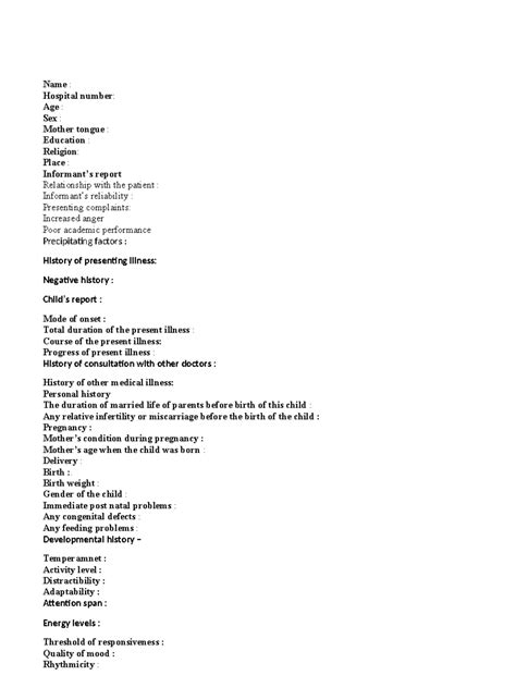 Child case history format (2) - Name : Hospital number: Age : Sex ...