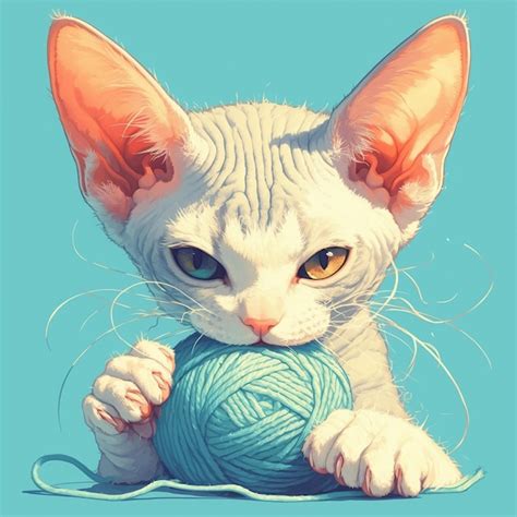 Cornish rex cat playing with a ball of yarn | Premium AI-generated vector
