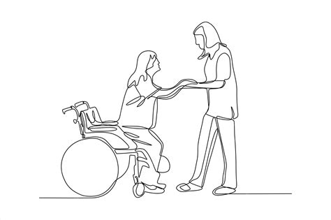 Premium Vector | Continuous line drawing of nurse helping patient to walk