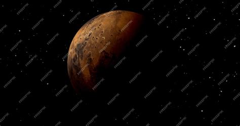 Planeta Mars wschód słońca z gwiazdami w tle widok z przodu planety ...