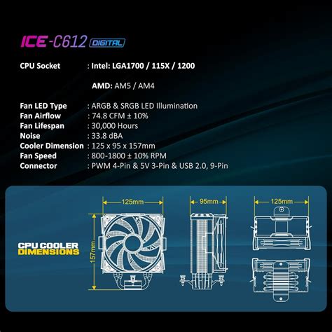 ANT ESPORTS ICE-C612 DIGITAL ARGB 120MM CPU AIR COOLER– Vishal Peripherals