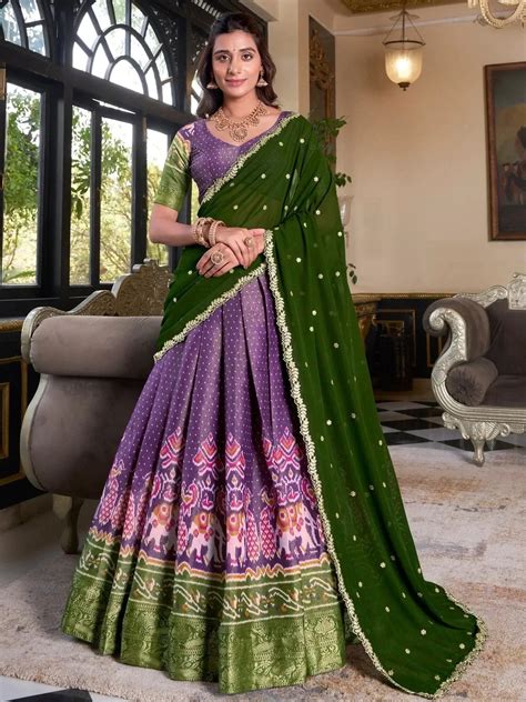 Buy Elegant Purple Silk Ikat Print Wedding Wear Lehenga Choli With ...