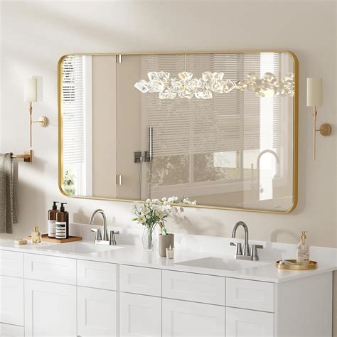 Amazon.com: MODCART Gold Bathroom Mirrors for Wall, 48X36 Inch Rounded ...