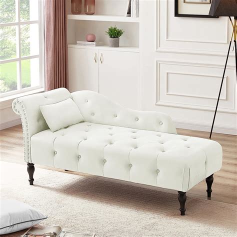 Amazon.com: HomJoones Tufted Upholstered Velvet Rolled Arm Chaise ...
