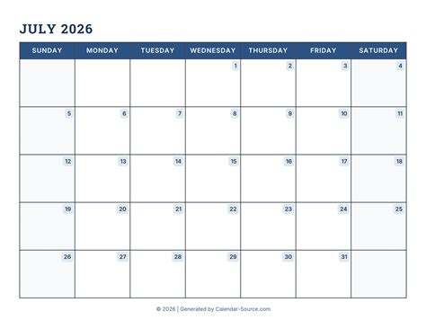 July 2026 Calendar (Printable)
