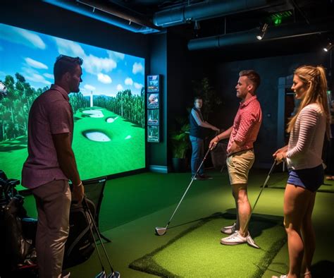 Private indoor golf party having fun
