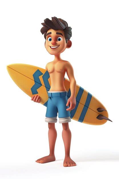 Cartoon character surfing on surfboard | Premium AI-generated image