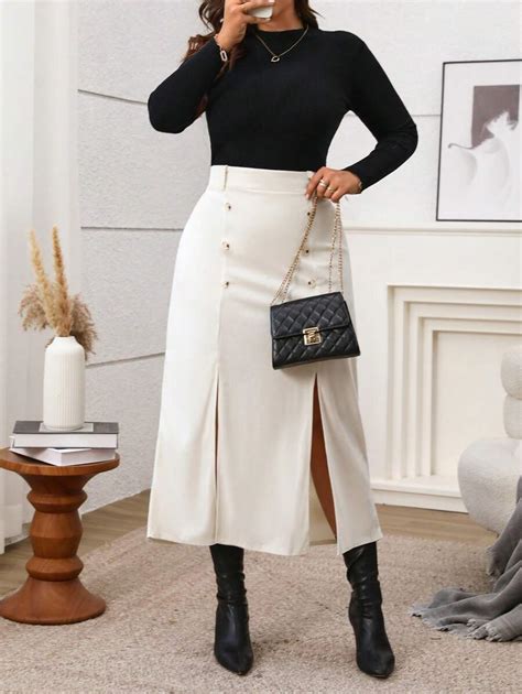 SHEIN Clasi Plus Size Double Slit Corduroy A-Line Skirt Maxi Women ...