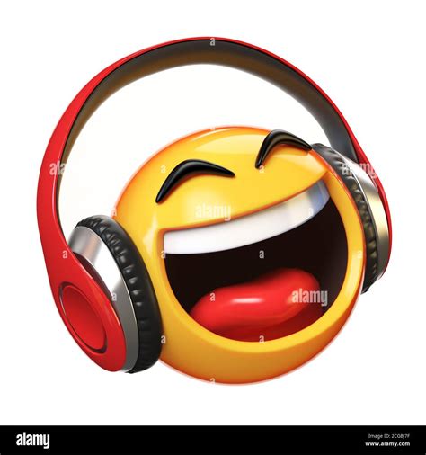 Music emoji with headphones isolated on white background, emoticon with ...
