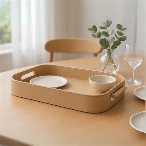 Beige Faux Leather Large Serving Tray - Elegant Home Decor – casabotanical