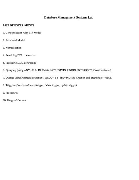 R22 CSE DBMS LAB Manual - Database Management Systems Lab LIST OF ...