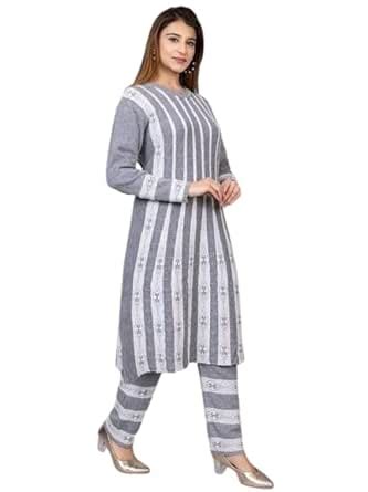 Buy Women Woolen Anarkali Round Neck Kurta Pant Set I Miss ALBARI ...