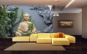 999STORE 3D Buddha and Green Leaves Mural Wallpaper (Non Woven_4x6 Feet ...