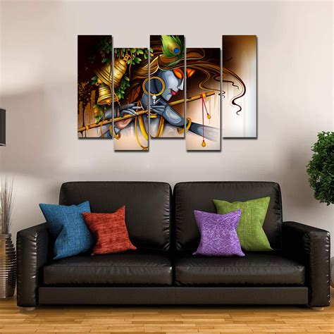 Spiritual 5 Pieces Premium Wall Painting of Lord Krishna Playing Bansu ...