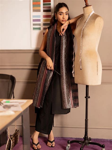 Buy Black Woven Design Silk Blend Straight Suit Set With Dupatta Online ...