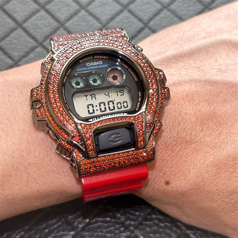 Custom Red Iced Out G-Shock Watch - JewelryFresh