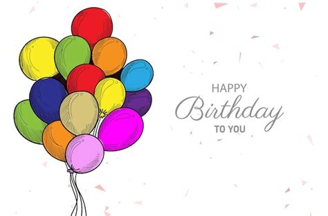 Gelukkige verjaardag met kleurrijke ballonnen schets | Gratis Vector