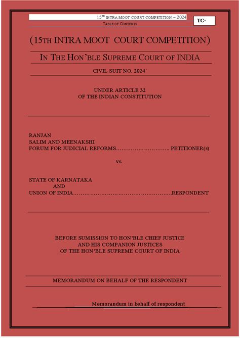 15TH INTRA MOOT COURT COMPETITION 2024: RESPONDENT'S MEMORANDUM - Studocu