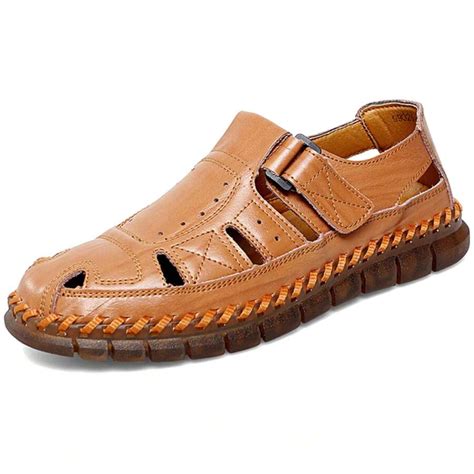 Men's Sport Sandals Summer Leather Sandals Slip-On Causal Shoes Outdoor ...