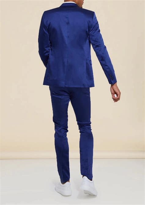 Blue Satin Notch Lapel Single Breasted Suit – Tumuh