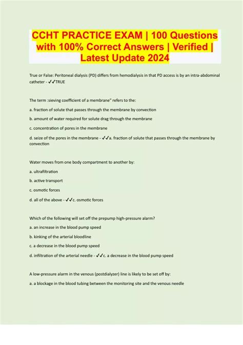 CCHT PRACTICE EXAM | 100 Questions with 100% Correct Answers | Verified ...