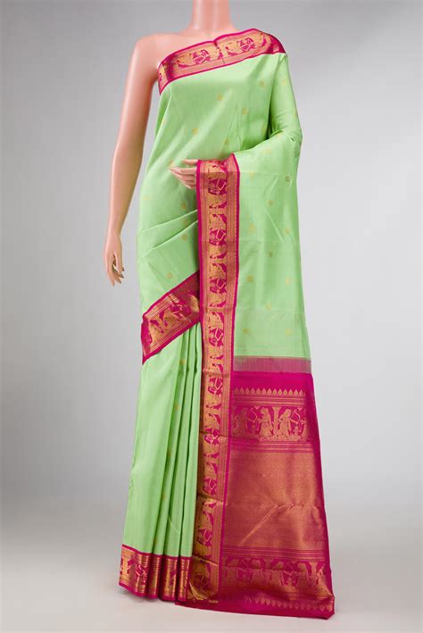 Pure Silk Pure Zari Light Green Dual Tone Kanchipuram Saree – Nalli ...