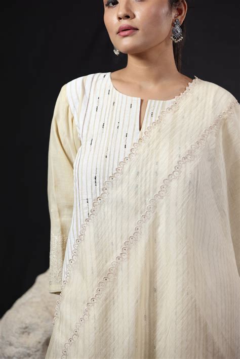 Scallop Dupatta - Off white – Beige India