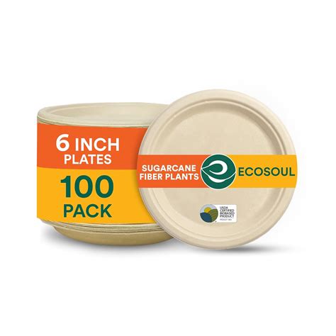ECO SOUL [6 inch, 100 Pack] Disposable Bagasse Plates | Eco-Friendly ...