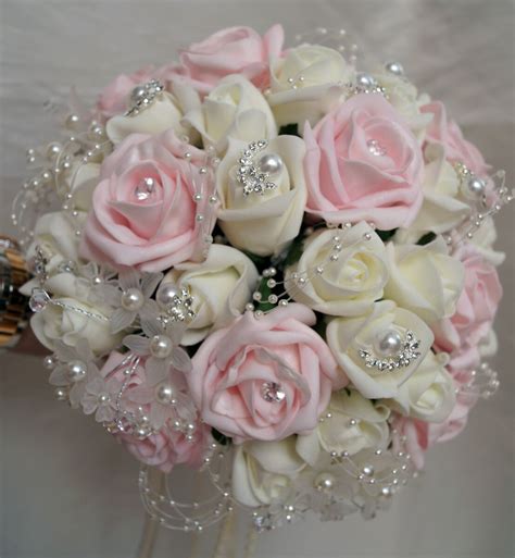 Pink And White Roses Wedding Bouquet Blossoming Love: Embracing The