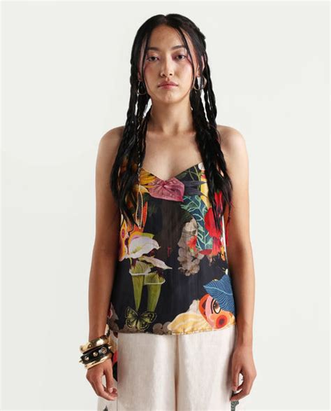 Rareism Women's Bizu-T Black Silk Sleeveless Regular Fit Abstract Prin