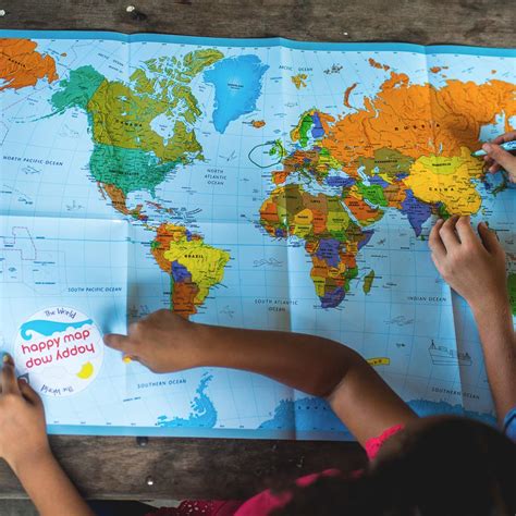 World Happy Map Educational Laminated World Map 34” X 22” | Easy Write ...