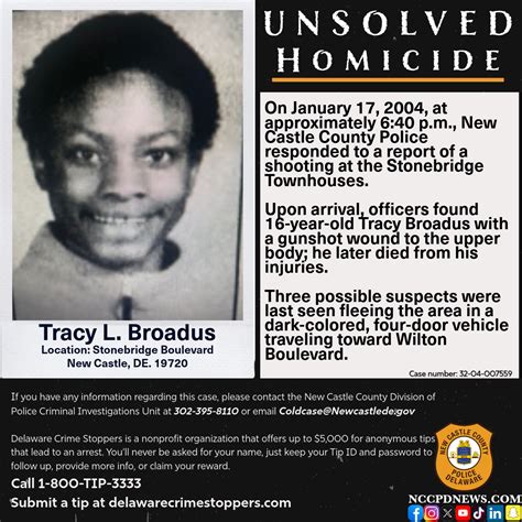 COLD CASE HOMICIDE: TRACY BROADUS (2004) - New Castle County Police ...
