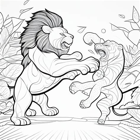 Premium Photo | Coloring pages of a lion and a tiger fighting generative ai
