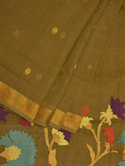 Olive Khadi Cotton Handloom Saree with Pallu Design kh0569 – Uppada