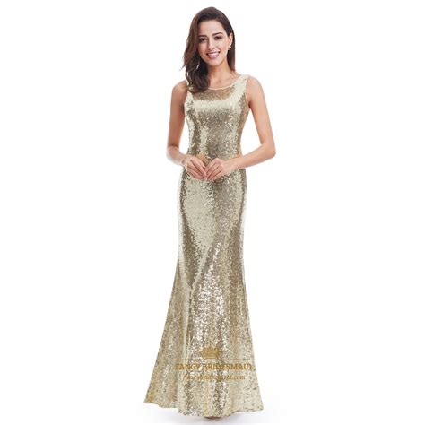Gold Sleeveless Sequin Embellished Open Back Long Mermaid Evening Gown ...