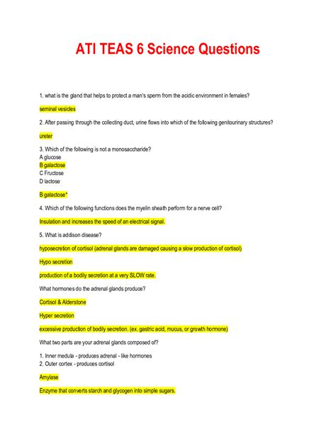 ATI TEAS 6 Science Questions - Scholarfriends