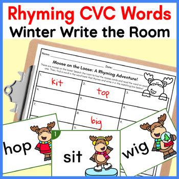 Winter Rhyming Words Write the Room | CVC Word Rhyming December Activity