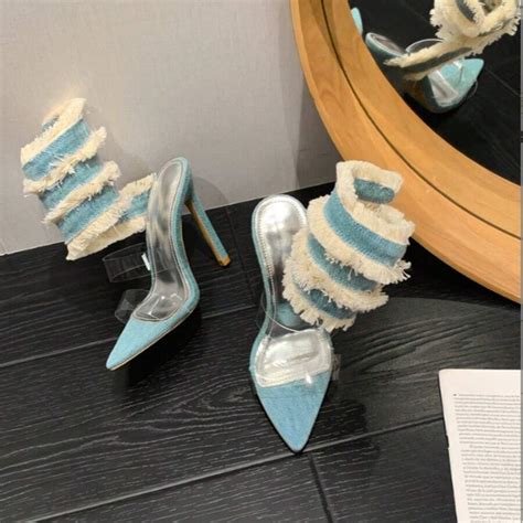 Roman Sexy Denim Snake Pattern High Heel Sandals, Pointed Stiletto ...