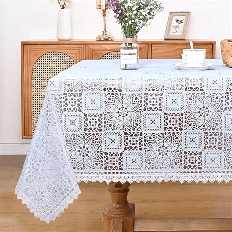 Amazon.com: Likiyol White Vinyl Tablecloth, Rectangular Lace Tablecloth ...