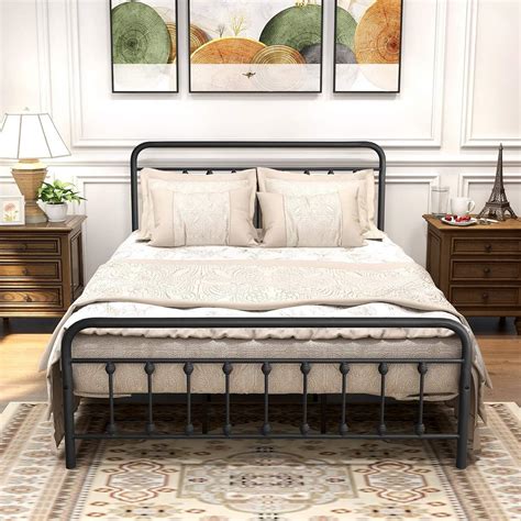 Amazon.com: DUMEE Metal Queen Bed Frame with Headboard and Footboard ...