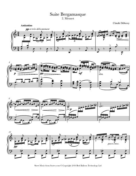 Debussy - Suite Bergamasque 2. Menuet Sheet music for Piano - 8notes.com