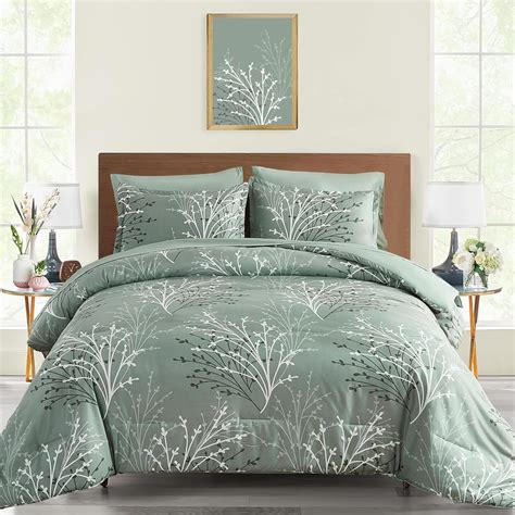 Amazon.com: Sage Green Comforter Set Queen Size Branch Botanical 7 ...