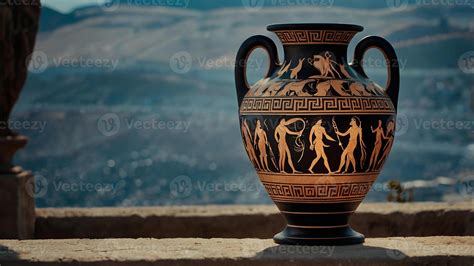 Detailed ancient Greek amphora vase painted with scenes from Greek ...