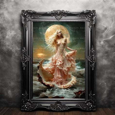 Aphrodite Seashell Art Print Greek Goddess Love Beauty, Venus Gothic Picture, Ocean Wall Decor ...