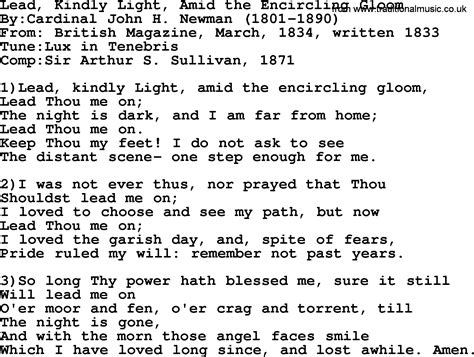 Methodist Hymn: Lead, Kindly Light, Amid The Encircling Gloom - lyrics ...