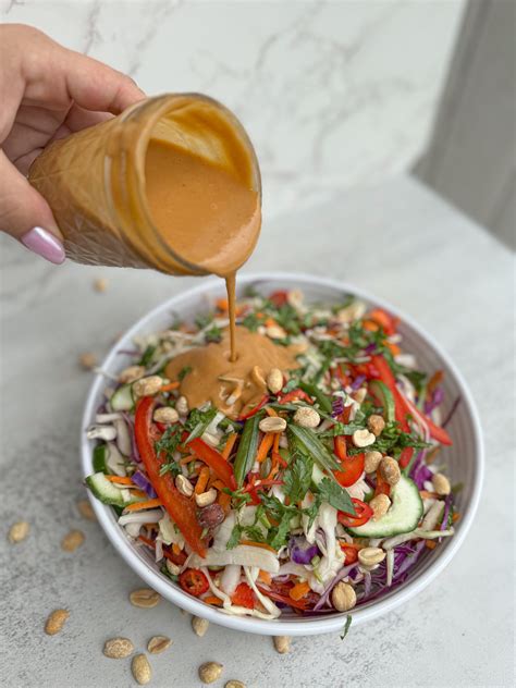Thai salad with peanut butter dressing - lizasfarmhouse.com
