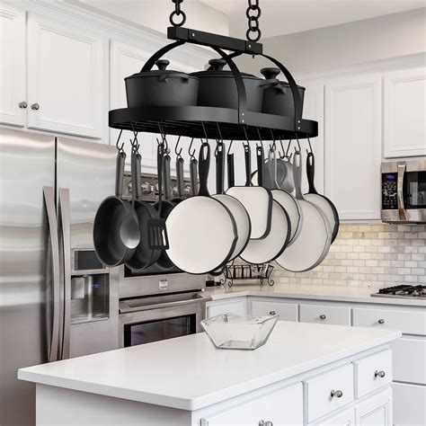 Prep & Savour Delauter Hanging Ceiling Pot Rack 34-Inch for Kitchen ...