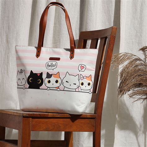 Cute Cat Print Canvas Bag In India | The Purple Tree