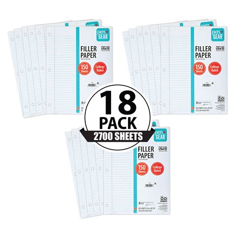 Pen+Gear College Rule Filler Paper, 8"x10.5, 150 Sheets Each (18 Pack ...
